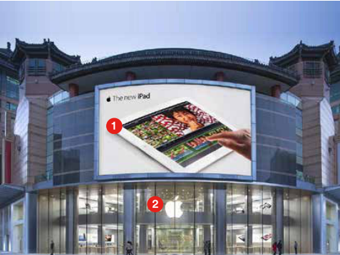 科技品牌门店户外打印与透光画面，编号1、2