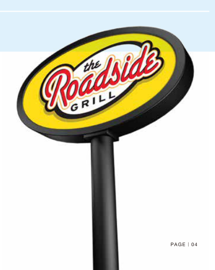 Roadside Grill独立立柱灯箱招牌。